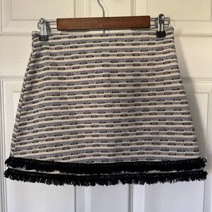 Lush Blue Cream Striped Fringe Hem Mini Skirt Size Small Boho Cotton Blend